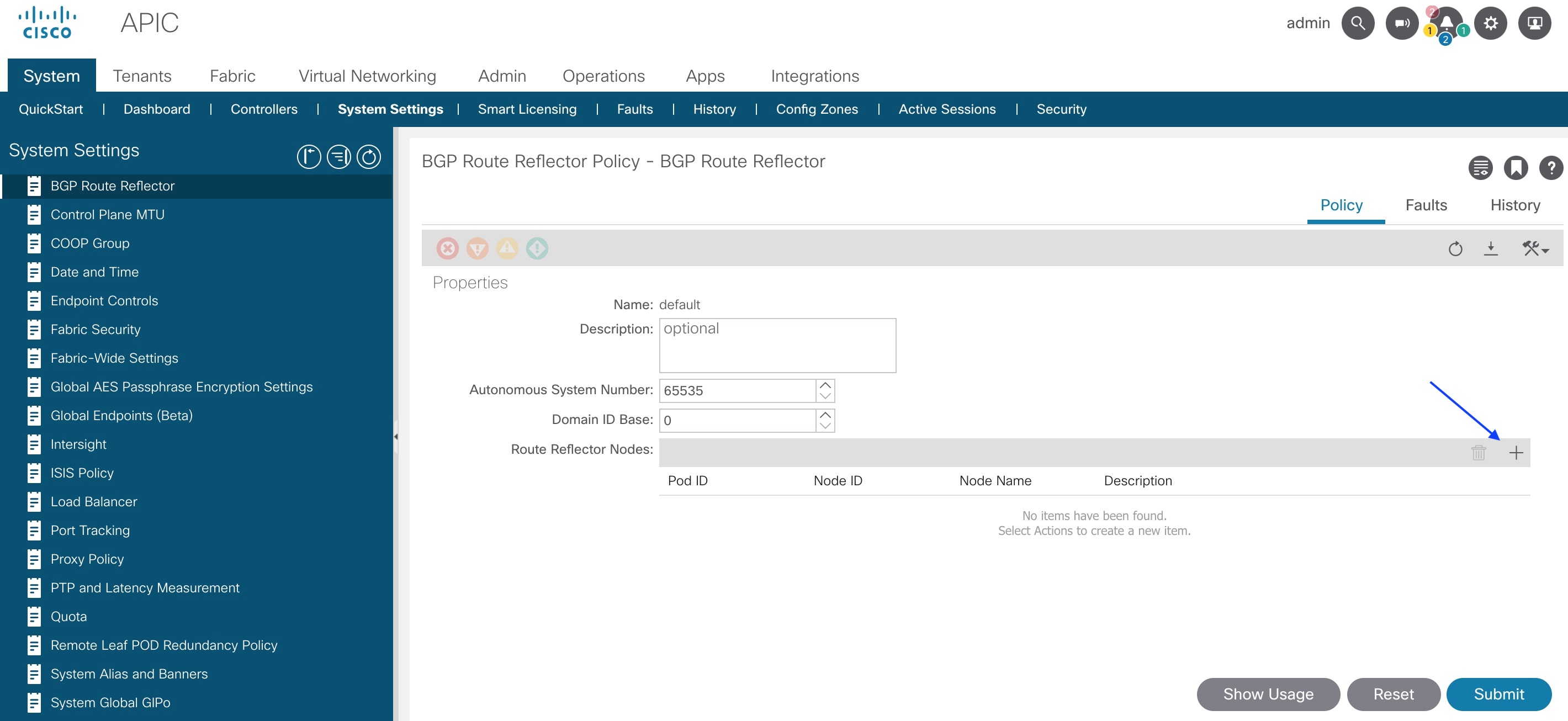 APIC BGP RR config