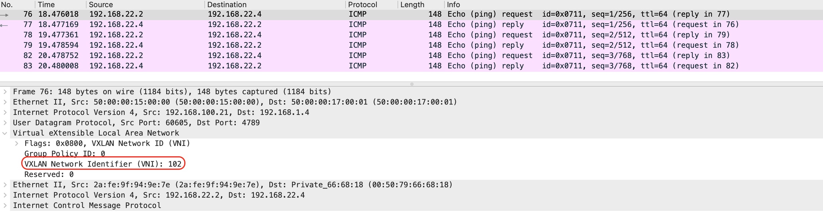 L2 frame, VxLAN, wireshark, packet capture, pcap