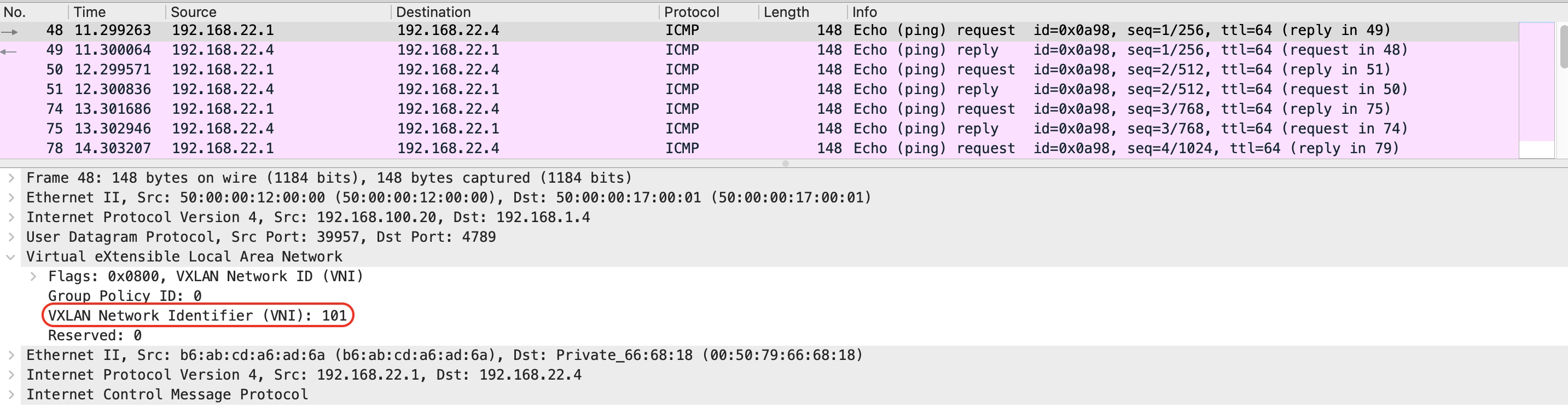 L2 frame, VxLAN, wireshark, packet capture, pcap